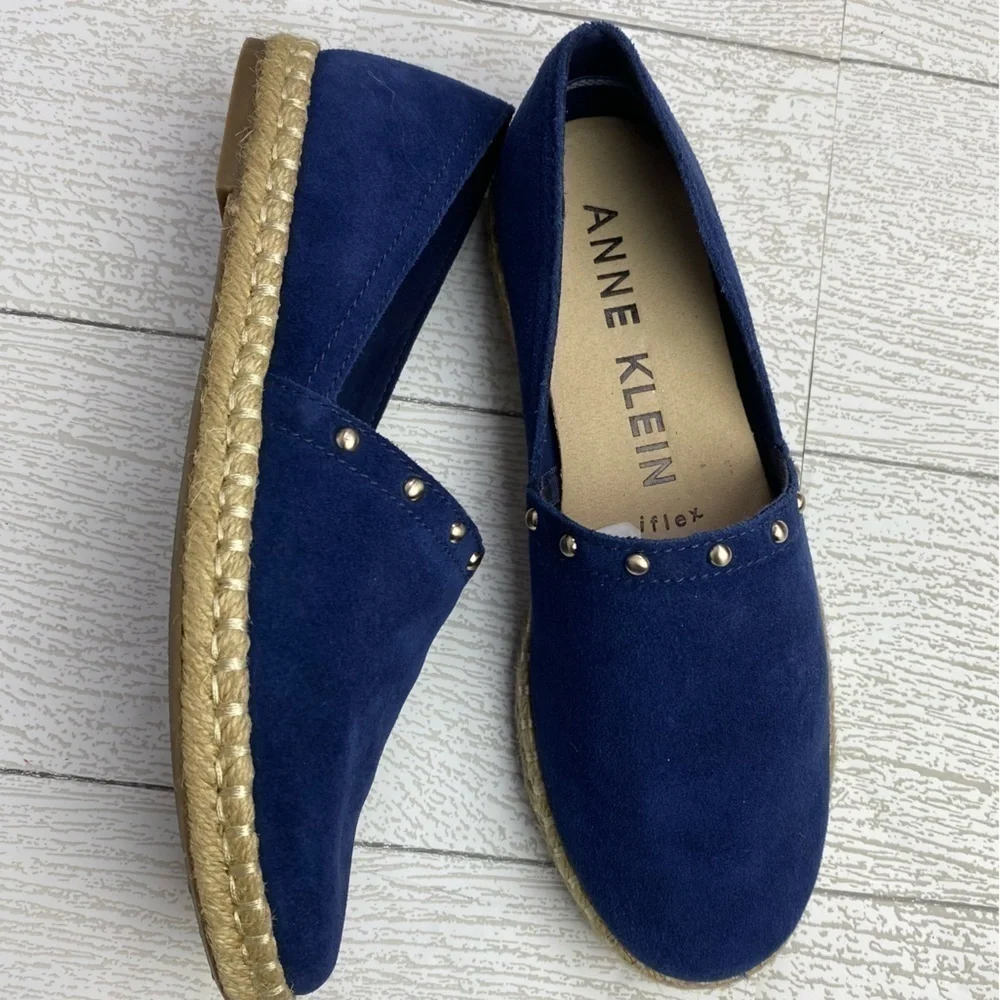 Anne Klein Kaily navy blue suede espadrille slip on flats size 6.5